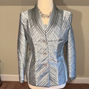 Vintage Ashro Shimmering Ice Blue and Silver Blazer With Beautiful Beading